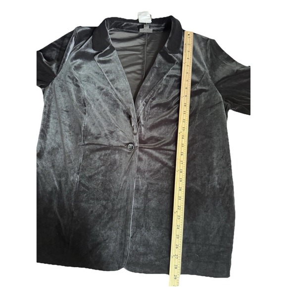 J Jill Wearever Black Velvet Knit Blazer L Classic Whimsigoth Old Money Glam - Picture 15 of 16